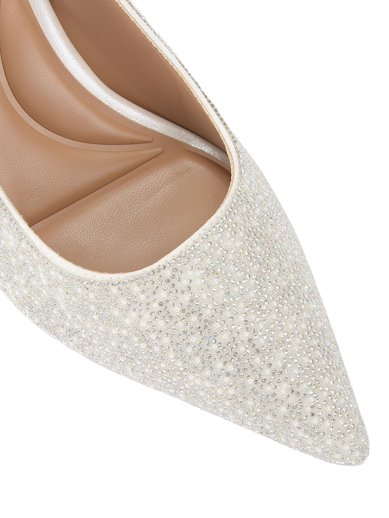 Product image 4 of 4, which shows Carvela Corletta Embellished Pointed Slingback Heeled Courts, White, 3