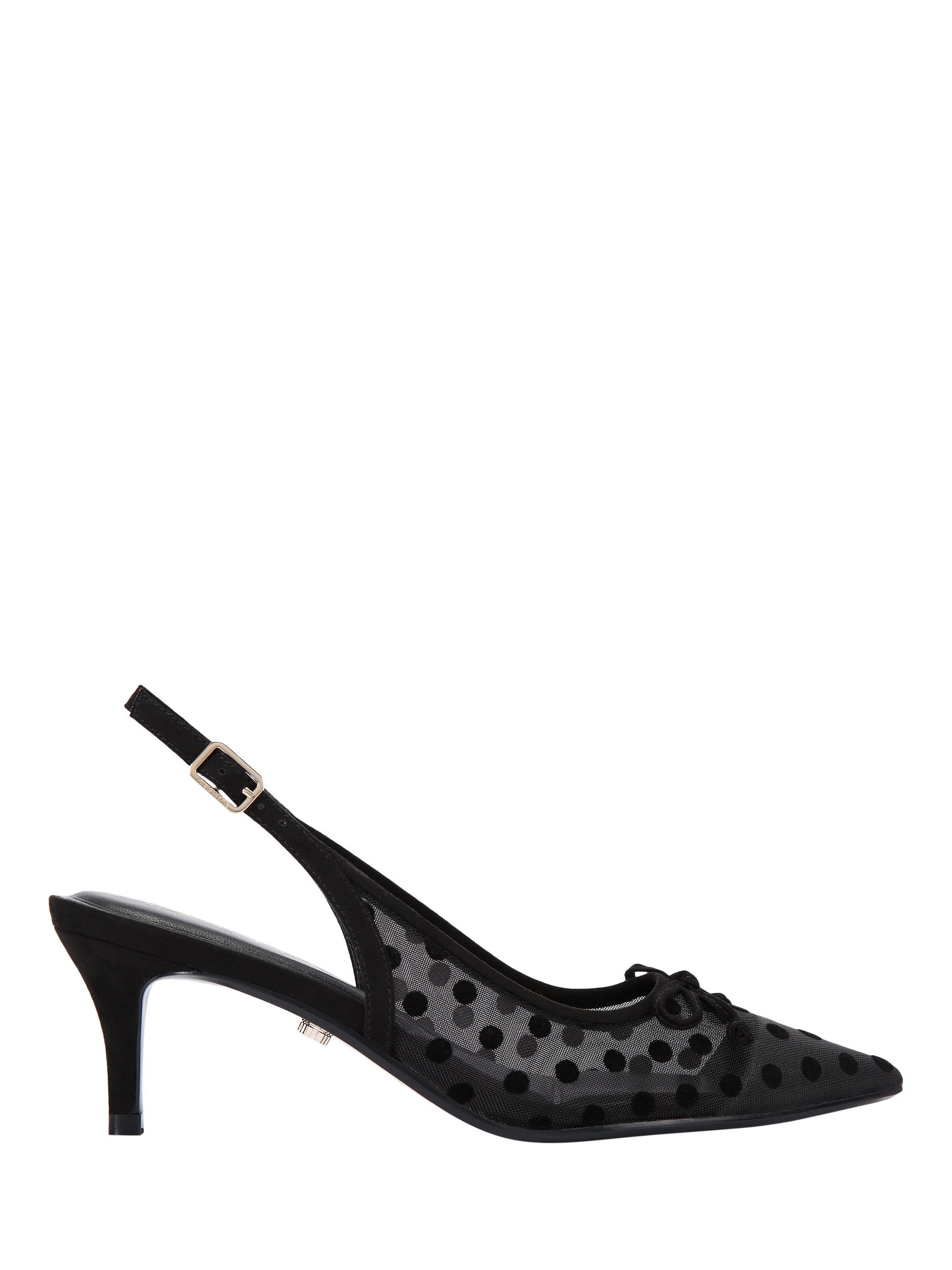 Product image 1 of 5, which shows Carvela Positano Polka Dot Mesh Pointed Slingback Courts, Black, 3