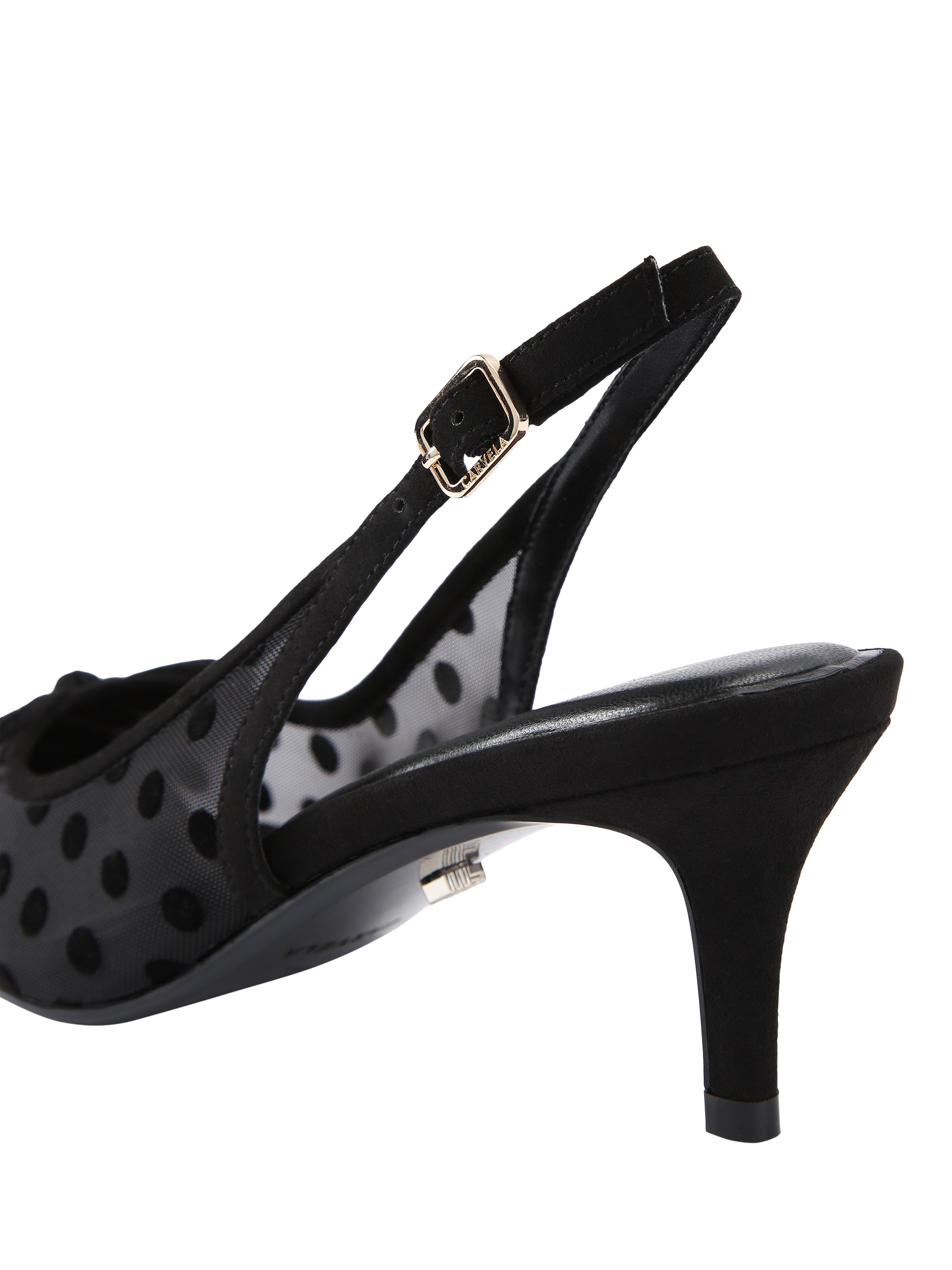 Product image 4 of 5, which shows Carvela Positano Polka Dot Mesh Pointed Slingback Courts, Black, 3