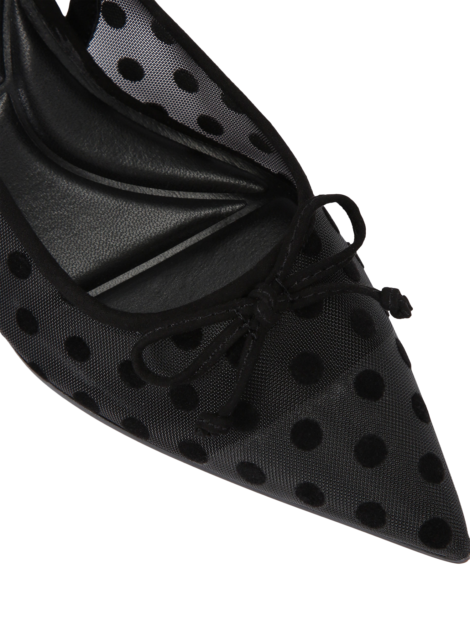 Product image 5 of 5, which shows Carvela Positano Polka Dot Mesh Pointed Slingback Courts, Black, 3