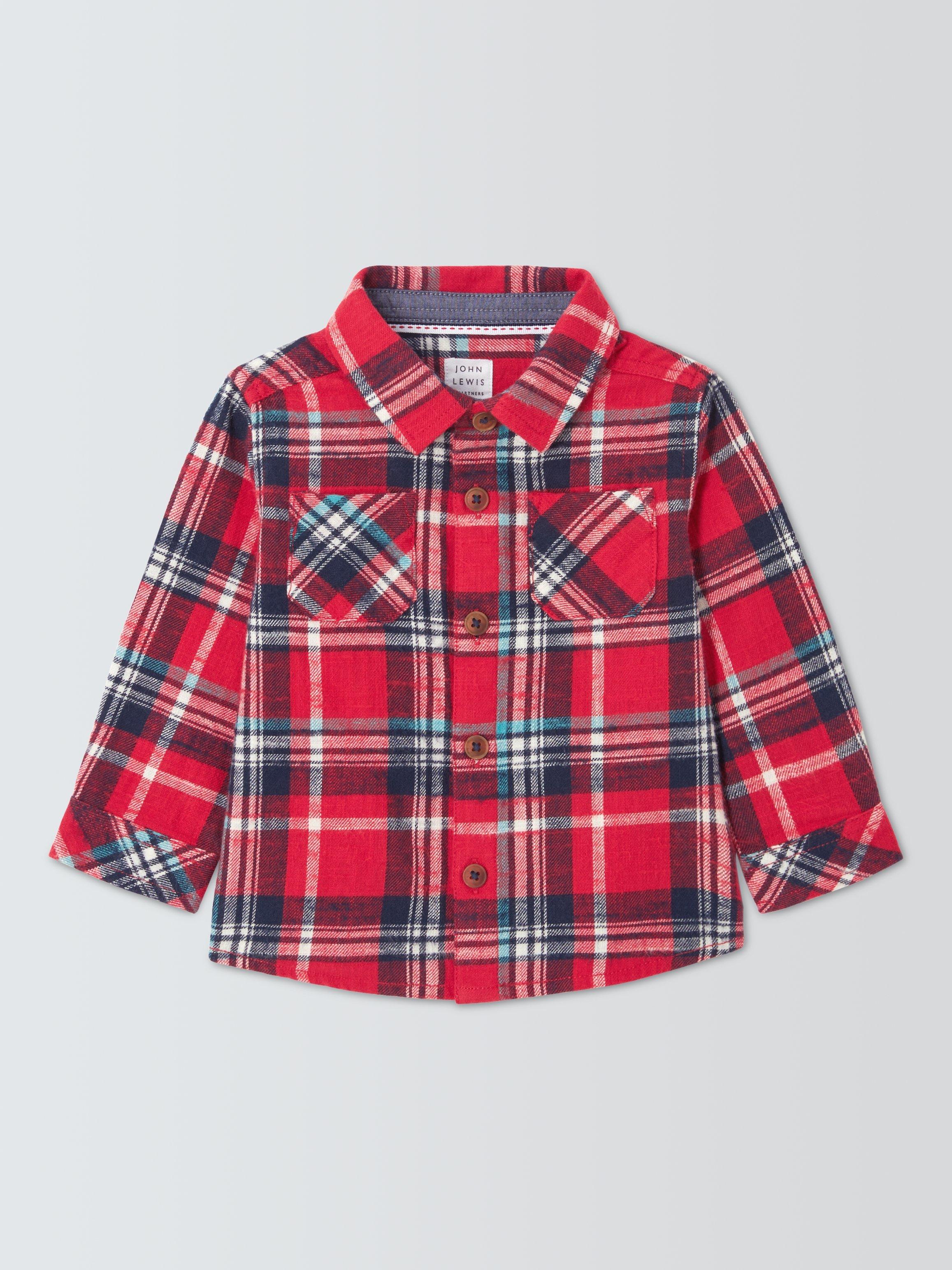 Product image 1 of 3, which shows John Lewis Baby Check Shirt, Red, 0-3 months