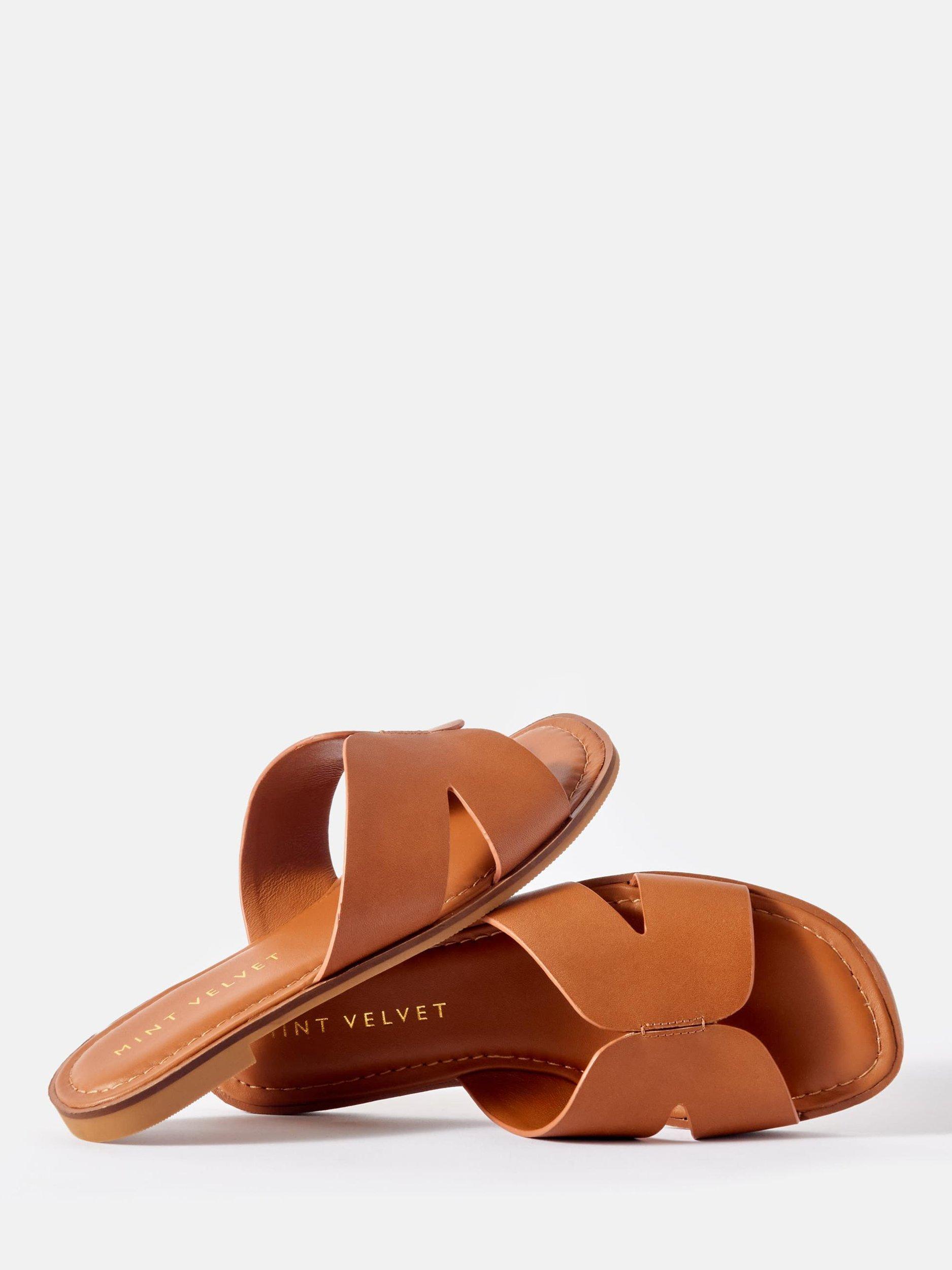 Product image 10 of 11, which shows Mint Velvet Leather Flat Sandals, Brown Tan, 4