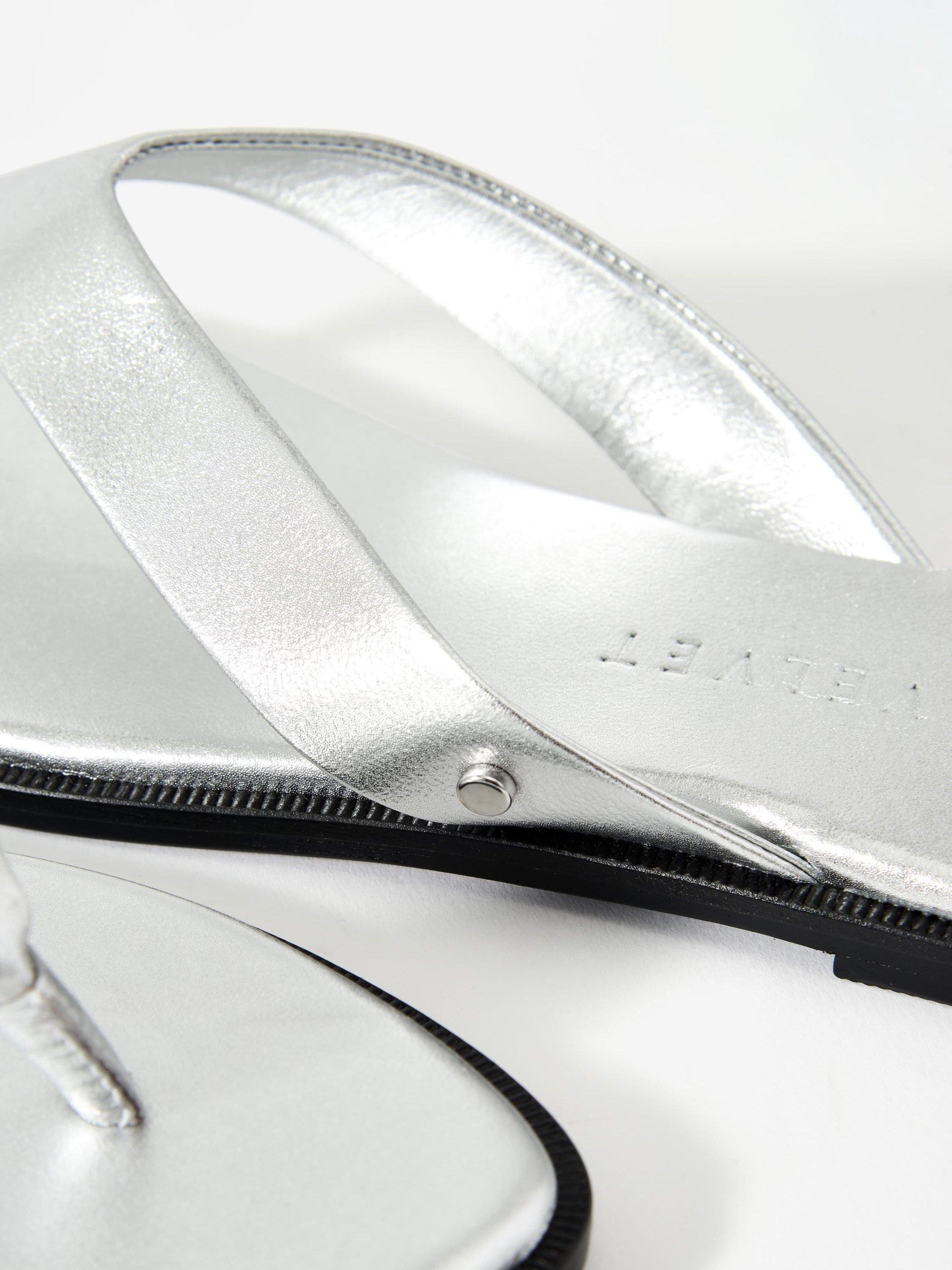 Product image 3 of 3, which shows Mint Velvet Leather Flip Flops, Silver, 3