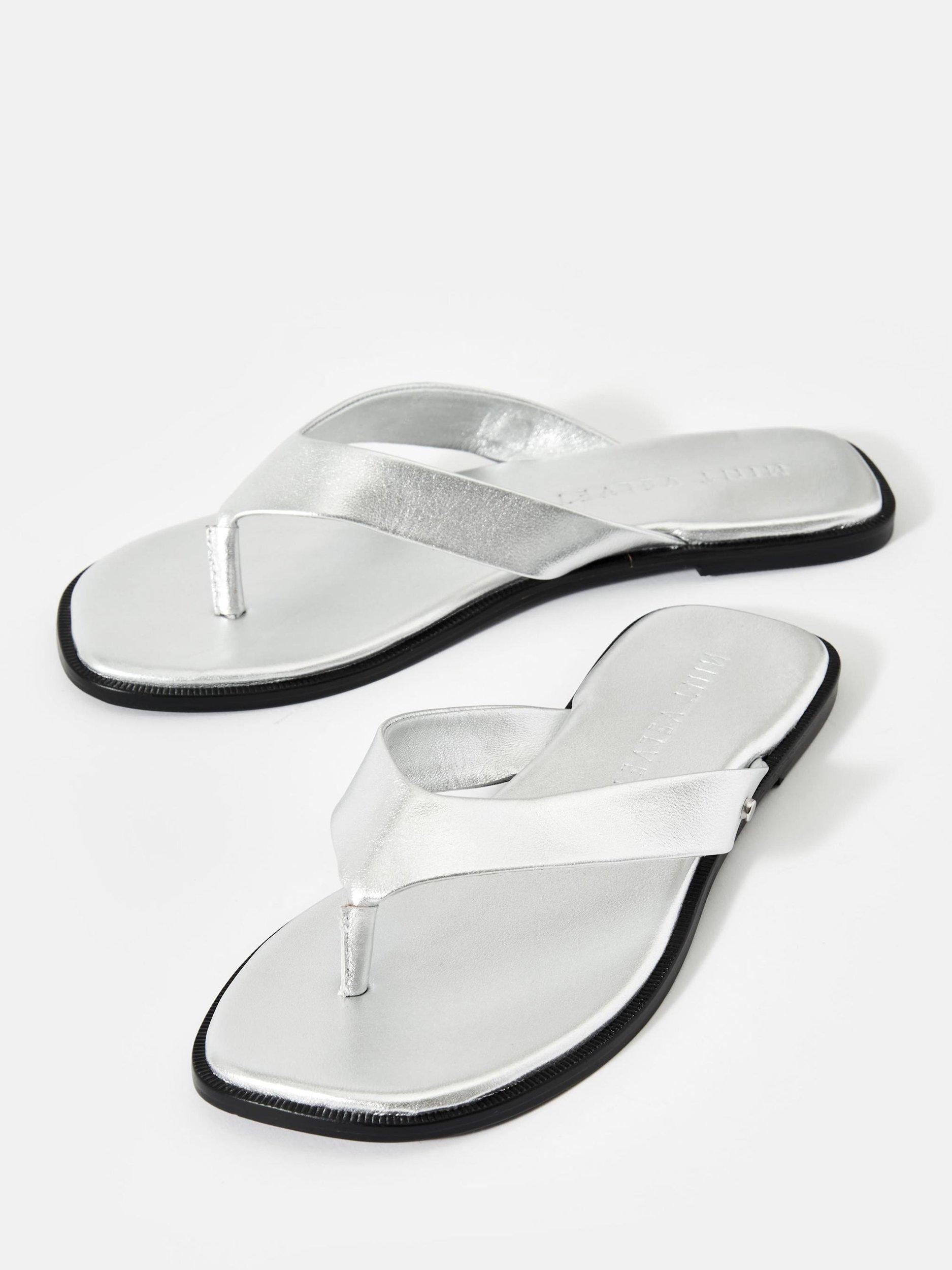 Product image 2 of 3, which shows Mint Velvet Leather Flip Flops, Silver, 3