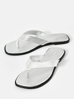 Mint Velvet Leather Flip Flops - view 2, Silver