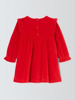 John Lewis Baby Christmas Mouse Border Velour Dress, Red - view 2, Red