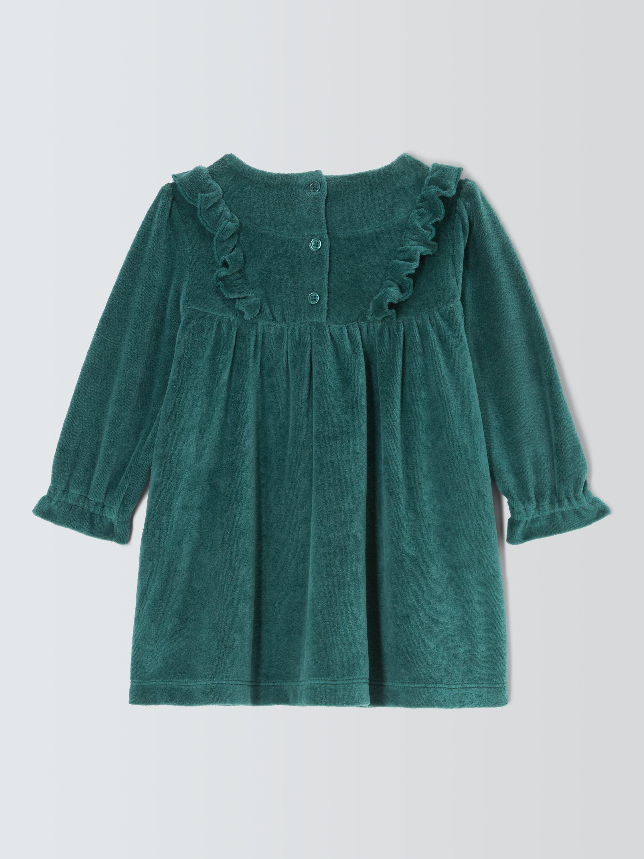 John Lewis Baby Christmas Embroidery Velour Dress, Green