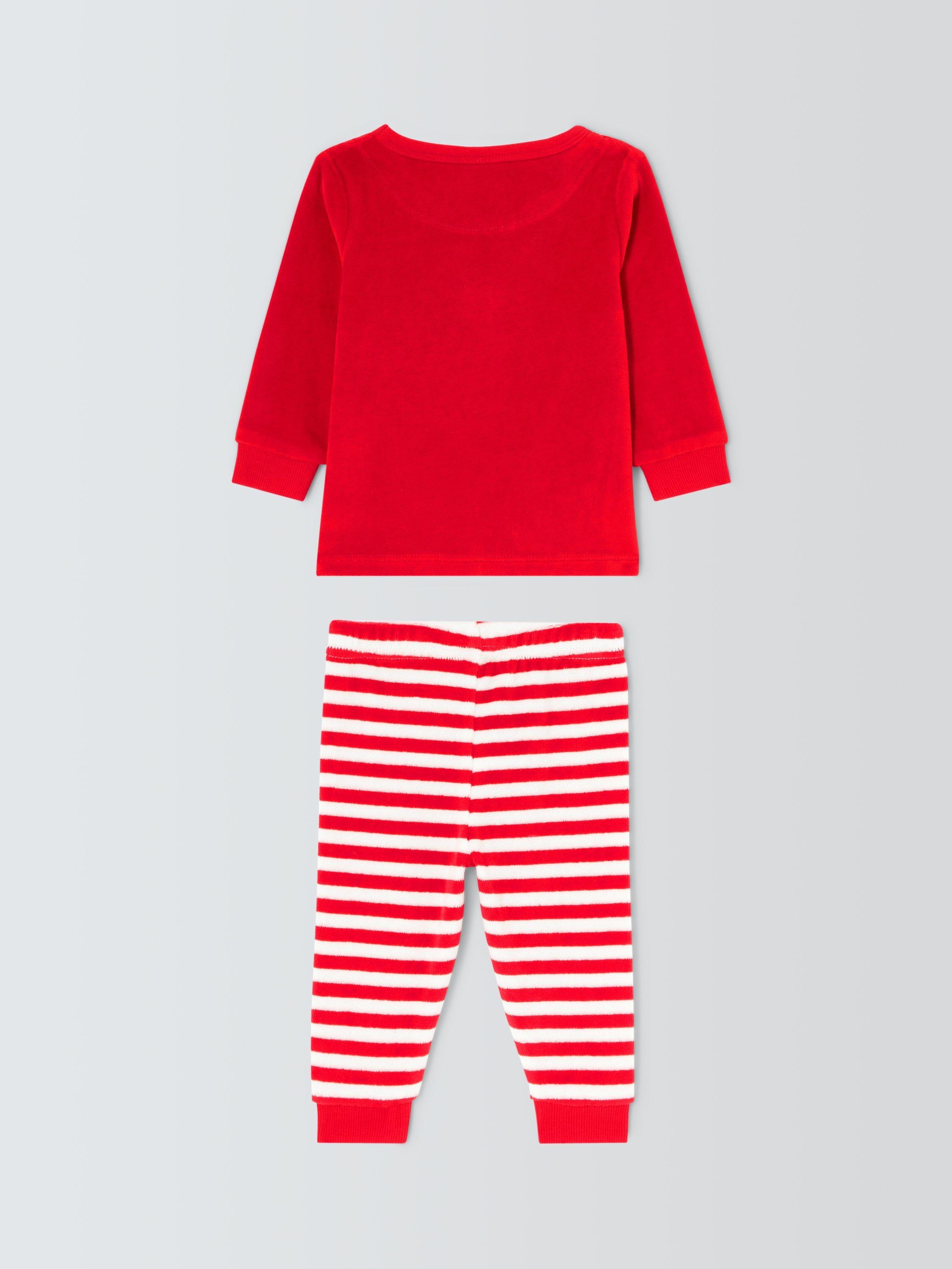 Product image 2 of 3, which shows John Lewis Baby Christmas Pudding Velour Pyjamas, Red, 3-6 months
