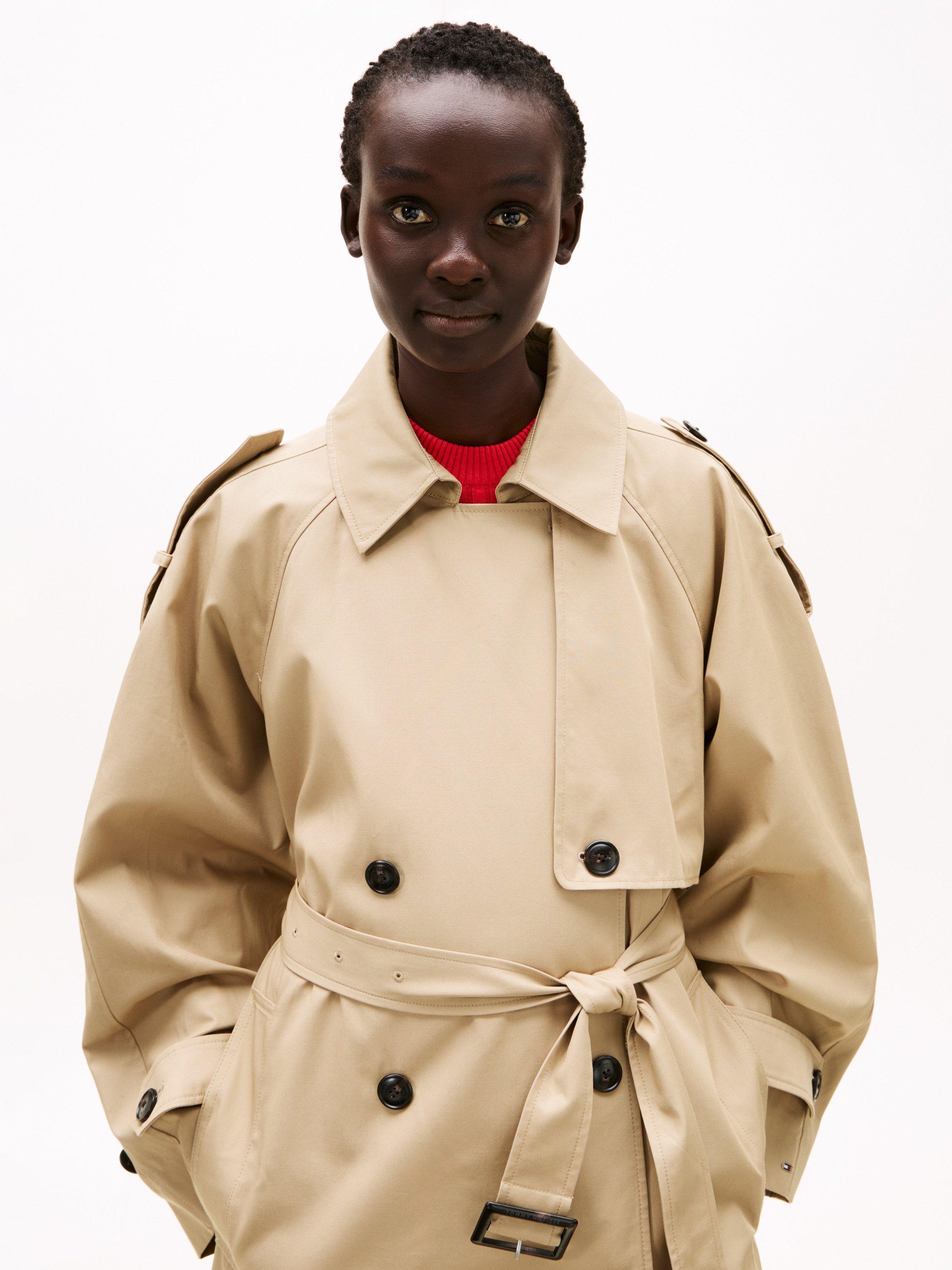 Product image 3 of 5, which shows Tommy Hilfiger Water Repellent Oversized Trench Coat, Beige, S-M
