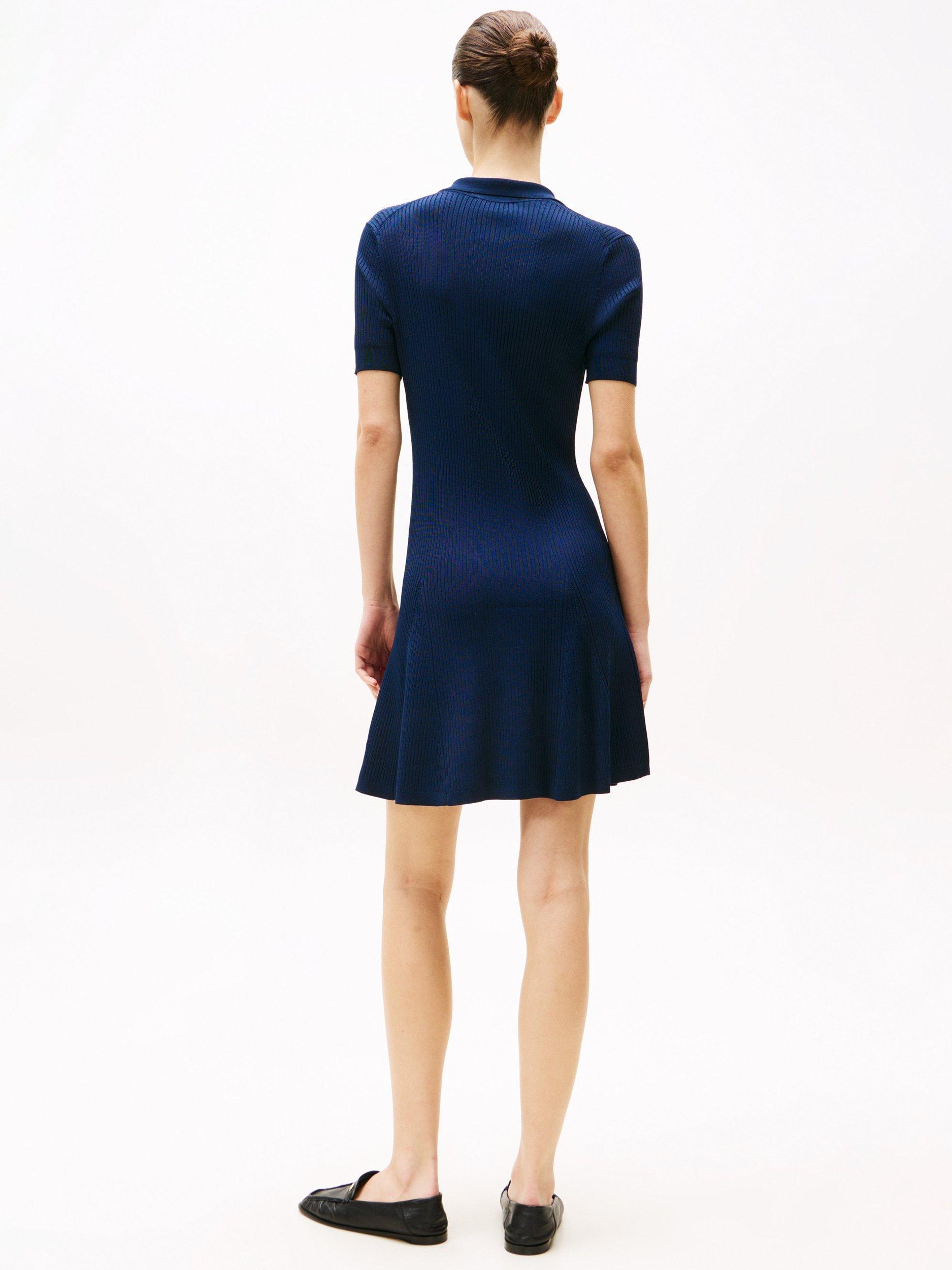 Product image 2 of 5, which shows Tommy Hilfiger Ribbed Mini Polo Dress, Dark Night Navy, XS