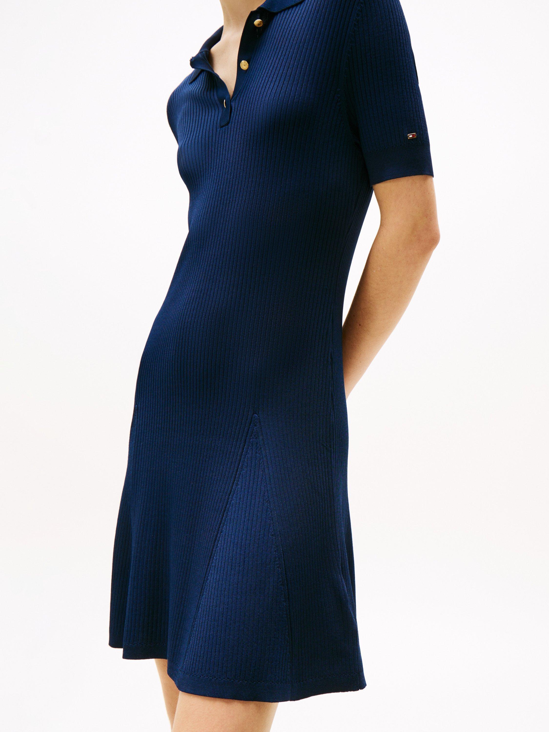 Product image 4 of 5, which shows Tommy Hilfiger Ribbed Mini Polo Dress, Dark Night Navy, XS