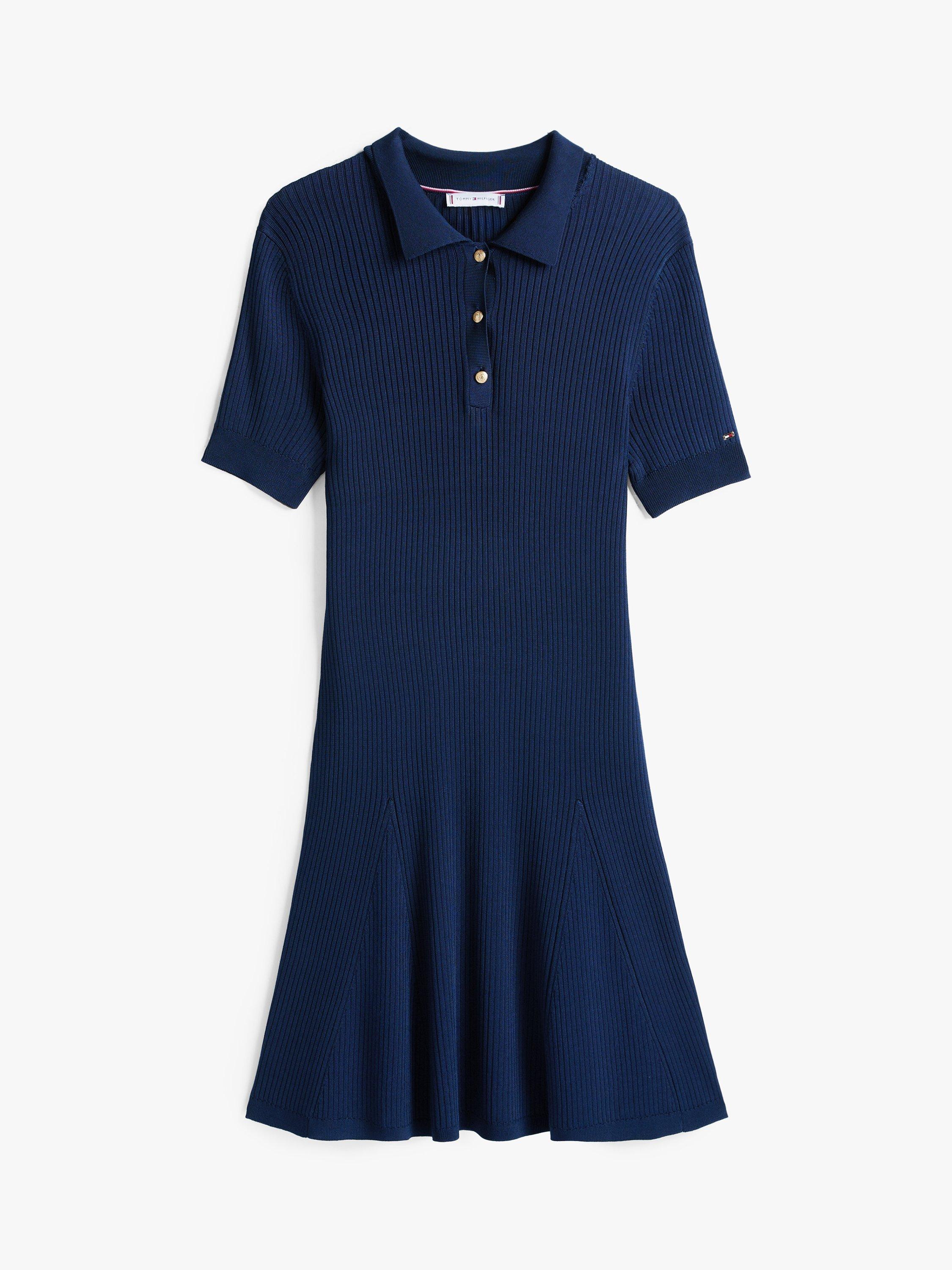 Product image 5 of 5, which shows Tommy Hilfiger Ribbed Mini Polo Dress, Dark Night Navy, XS