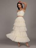 Lace & Beads Haifa Strapless Tulle Layered Cropped Top, White