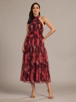 Lace & Beads Blossom Tulle Halterneck Top, Red Multi, Red Multi