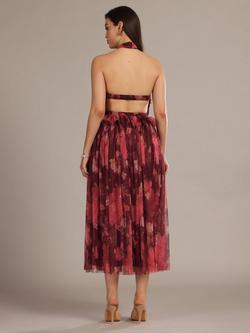 Lace & Beads Blossom Tulle Halterneck Top, Red Multi - view 2, Red Multi