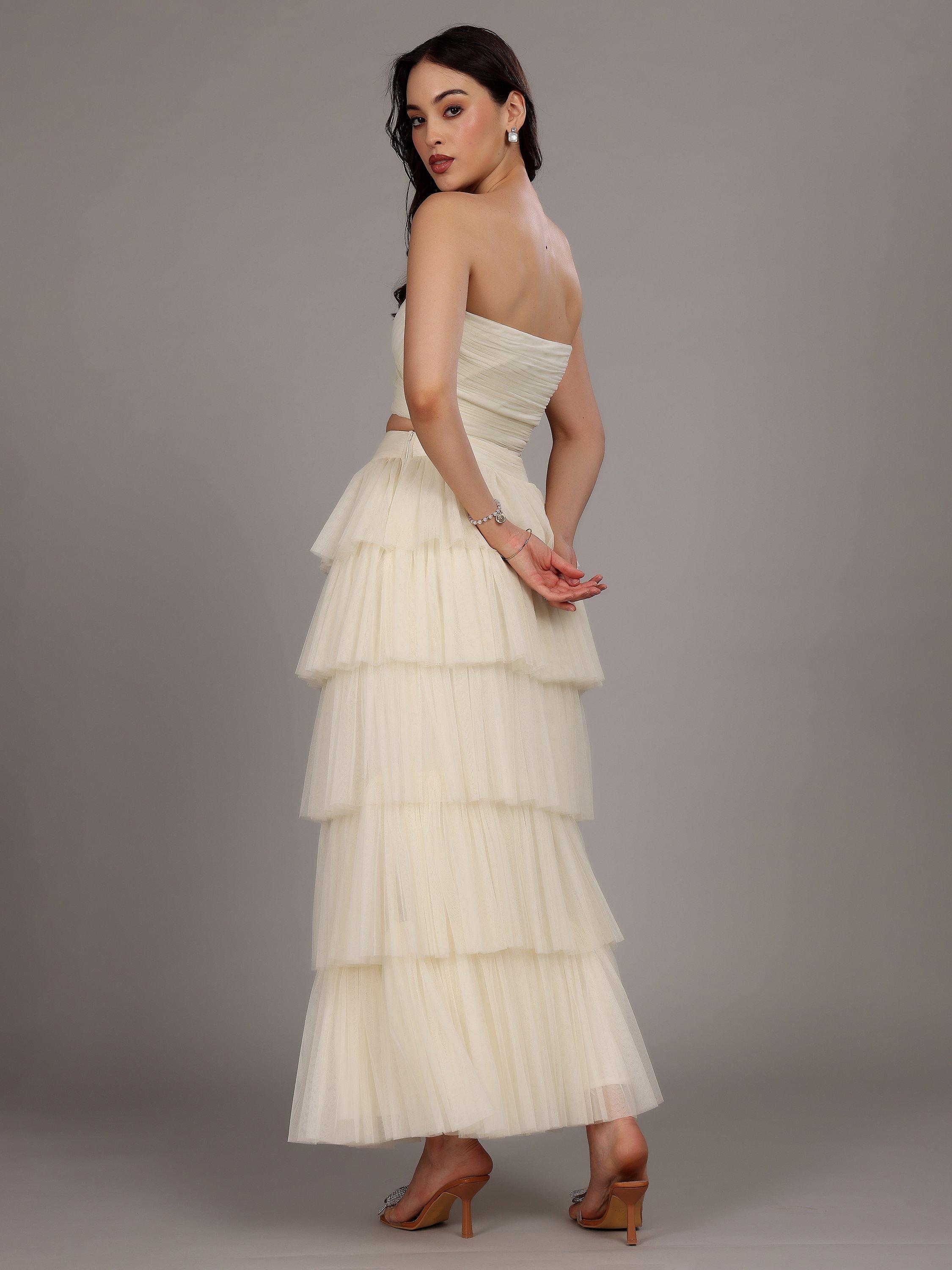 Product image 5 of 5, which shows Lace & Beads Haifa Tiered Tulle Maxi Skirt, White, 6