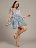 Lace & Beads Antalya Sleeveless Organza Bow Shoulder Mini Dress, Blue/White