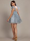 Lace & Beads Antalya Sleeveless Organza Bow Shoulder Mini Dress, Blue/White