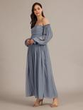 Lace & Beads Lana Chiffon Off-Shoulder Maxi Dress, Dusty Blue