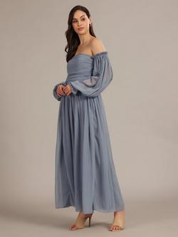 Lace & Beads Lana Chiffon Off-Shoulder Maxi Dress, Dusty Blue - view 2, Dusty Blue