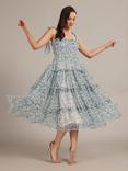 Lace & Beads Louise Tulle Bow Tiered Midi Dress, Blue/White