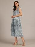 Lace & Beads Louise Tulle Bow Tiered Midi Dress, Blue/White