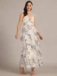 Lace & Beads Malin Floral Tulle Ruffle Maxi Dress, White/Blue