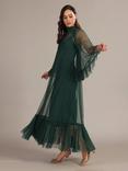 Lace & Beads Malta Long Sleeved Sheer Tulle Maxi Dress, Emerald Green