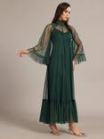 Lace & Beads Malta Long Sleeved Sheer Tulle Maxi Dress, Emerald Green