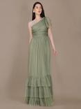 Lace & Beads Madison One Shoulder Tulle Maxi Dress, Green