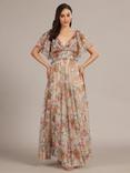Lace & Beads Shelby Floral Tulle Maxi Dress, Brown/Multi