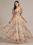 Lace & Beads Shelby Floral Tulle Maxi Dress, Brown/Multi
