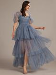 Lace & Beads Sydney Off Shoulder Tulle Tiered Maxi Dress, Dusty Blue