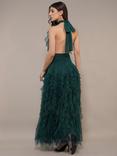 Lace & Beads Tabitha Backless Tulle Ruffle Maxi Dress, Emerald Green
