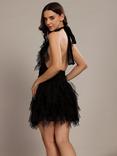 Lace & Beads Tabitha Backless Tulle Ruffle Mini Dress, Black