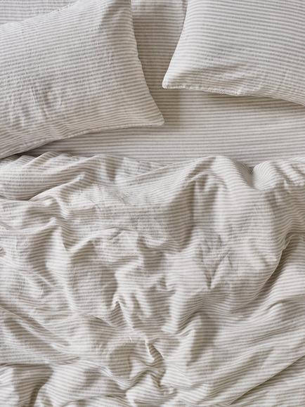 Piglet in Bed Stripe Linen Blend Bedding, Oatmeal