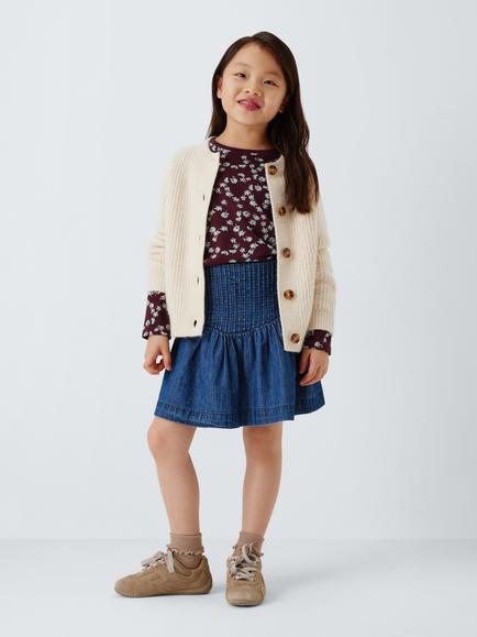 John Lewis Kids' Floral Stripe Ruffle Jersey Tops, Pack of 3, Berry, Navy - view 2, Berry, Navy