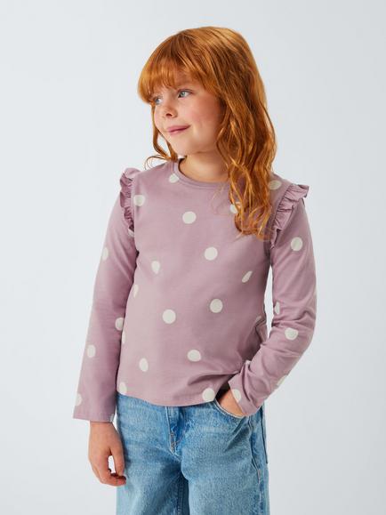 John Lewis Kids' Ruffle Shoulder Long Sleeve Tops, Pack of 3, Navy/Purple - view 2, Navy, Purple