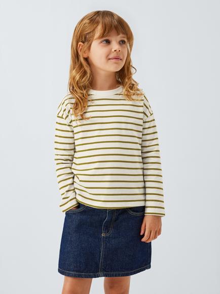 John Lewis Kids' Stripe/Pears Long Sleeve Tops, Pack of 3, Green, Purple - view 2, Green, Purple