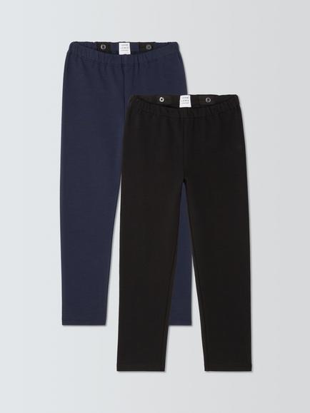 John Lewis Kids' Brushed Back Leggings, Pack of 2, Navy, Black, Navy, Black