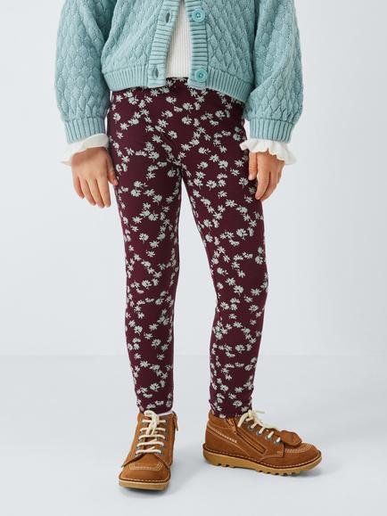 John Lewis Kids' Plain/Stripe/Floral Jersey Leggings, Pack of 3, Berry, Blue, Cream - view 2, Berry, Blue, Cream