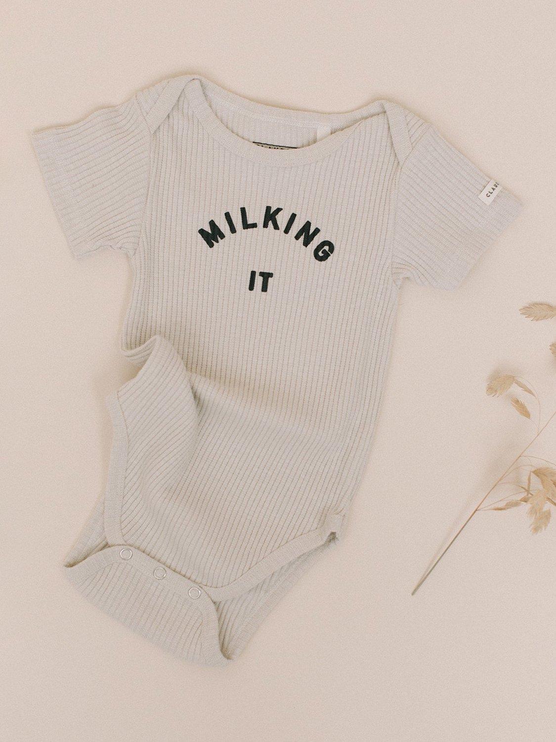 Product image 3 of 5, which shows Claude & Co Baby Milking It Bodysuit, Oat, 0-3 months