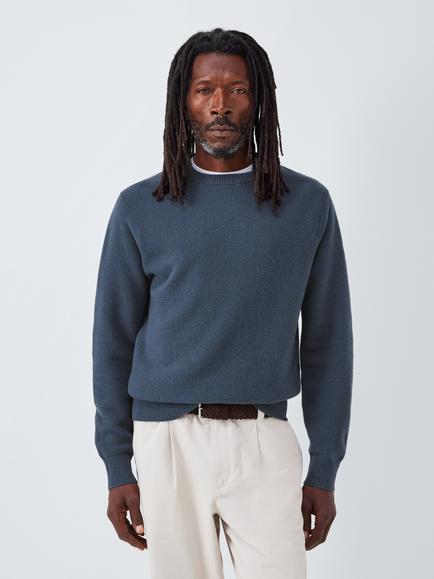 John Lewis Cashmere Crew Neck Textured Jumper, Blue Slate