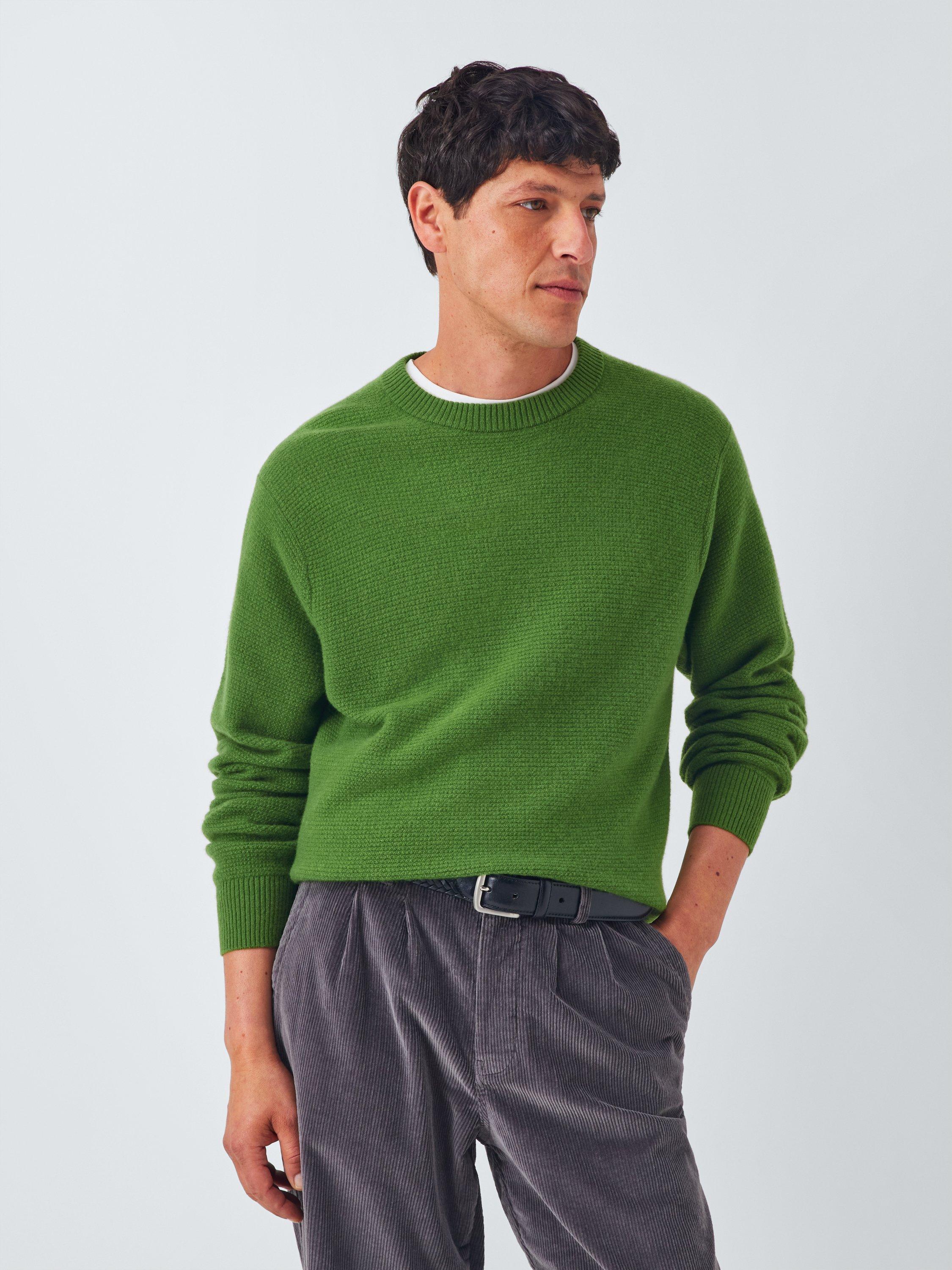 Product image 1 of 7, which shows John Lewis Cashmere Crew Neck Textured Jumper, Green, L