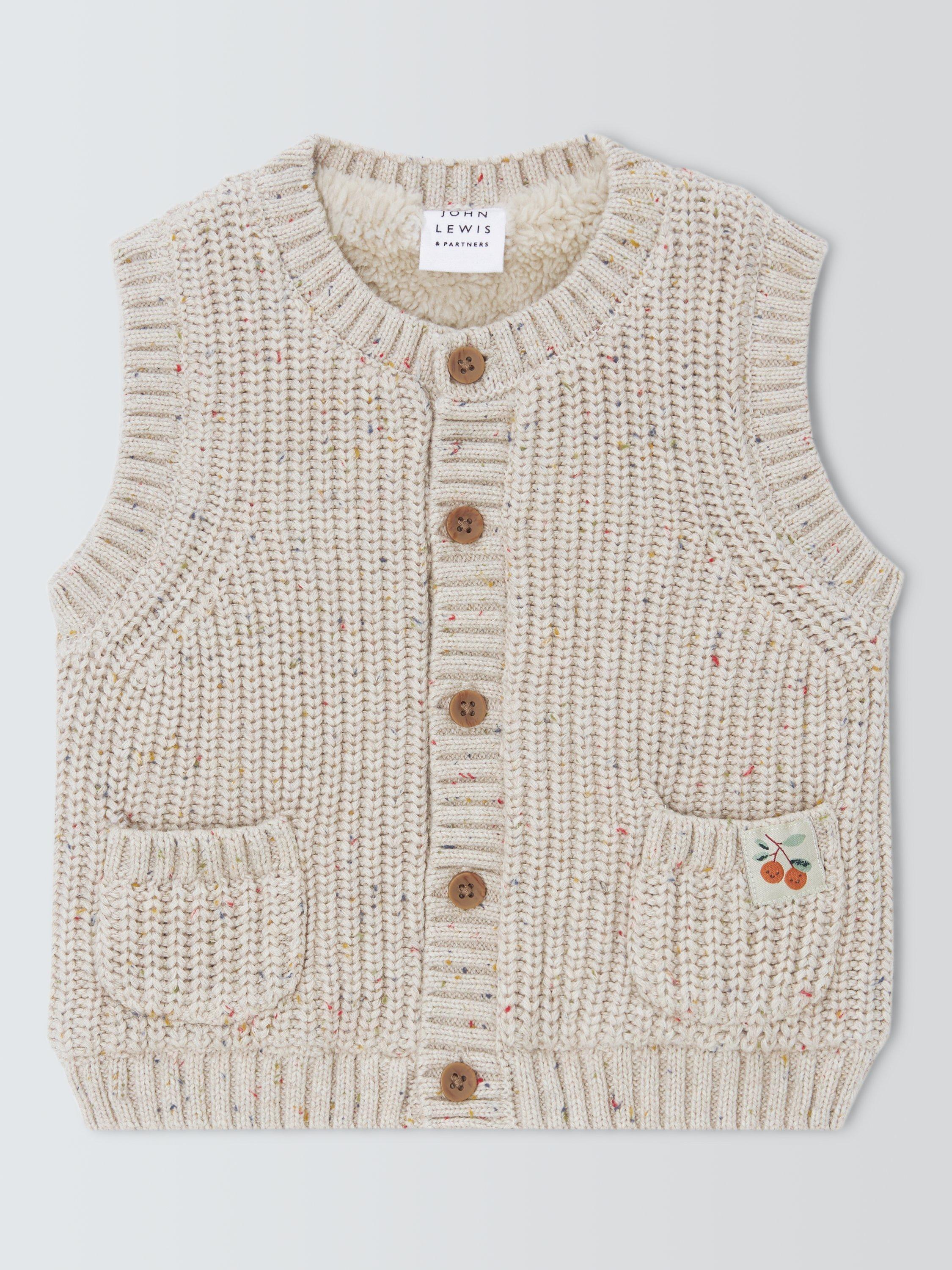 Product image 1 of 3, which shows John Lewis Baby Borg Lined Vest, Natural, 0-3 months