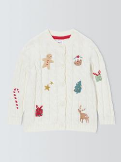John Lewis Baby Embroidered Christmas Cardigan, Natural, Natural