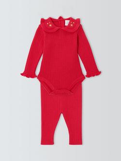 John Lewis Baby Cable Knit Long Sleeve Bodysuit & Leggings Set, Red, Red