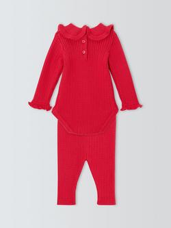 John Lewis Baby Cable Knit Long Sleeve Bodysuit & Leggings Set, Red - view 2, Red