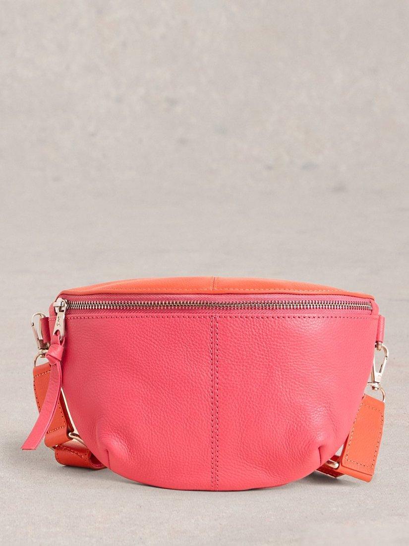 Product image 1 of 4, which shows White Stuff Mini Sebby Leather Sling Bag, Pink/Orange, One Size