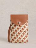 White Stuff Coco Leather Weaved Phone Bag, Tan/Multi
